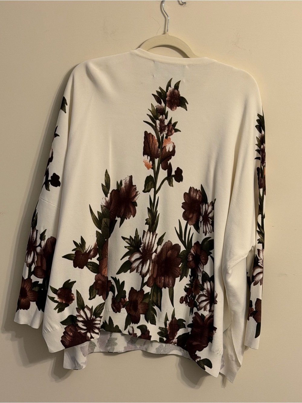 Aleeza Paris Oversized Cream Floral Pullover Sweater with Brown Blooms - Picture 4 of 4